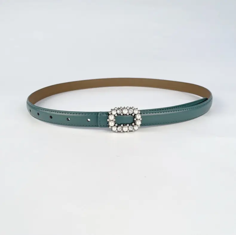 Thin Genuine Leather Belt with Pearl Rhinestone Decor — feature 8