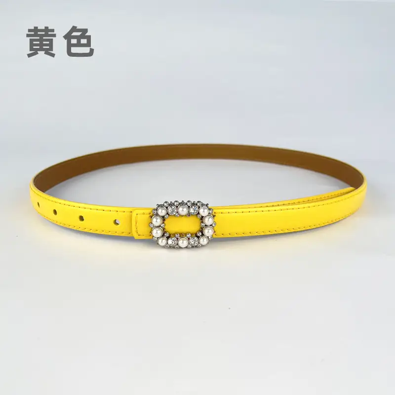 Thin Genuine Leather Belt with Pearl Rhinestone Decor - Image 12