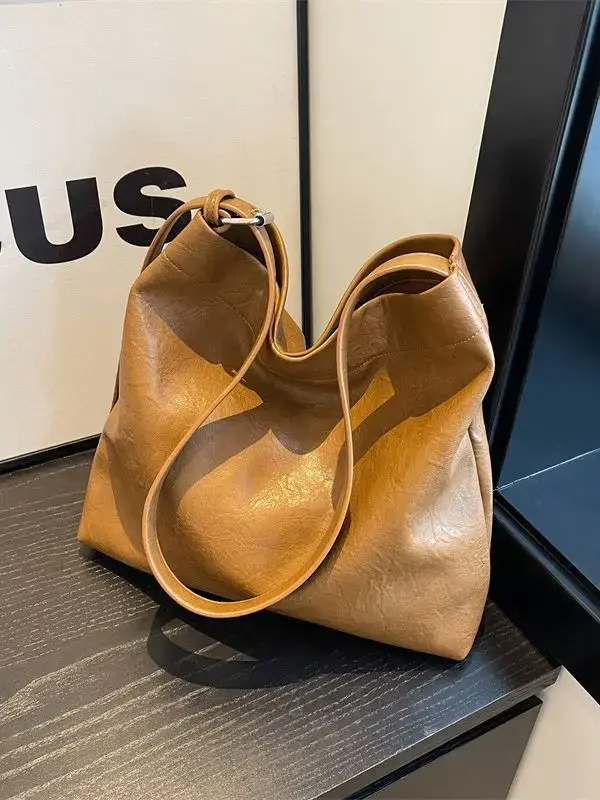 Retro Brown Leather Tote Bag for Women - Image 8