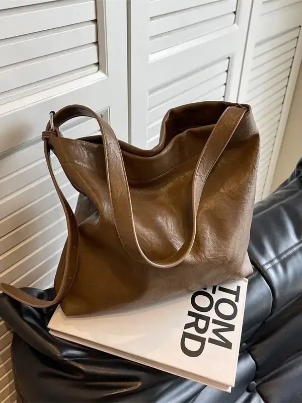 Retro Brown Leather Tote Bag for Women - Image 9