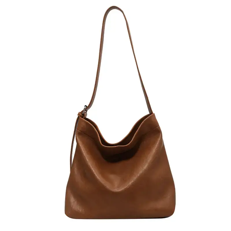 Retro Brown Leather Tote Bag for Women - Image 4