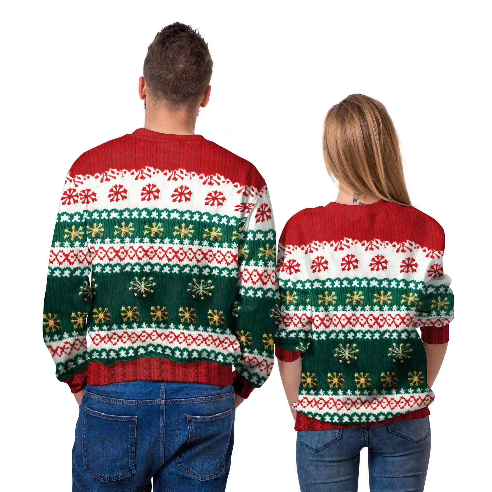 3D Christmas Tree Sweater Round Neck Red White