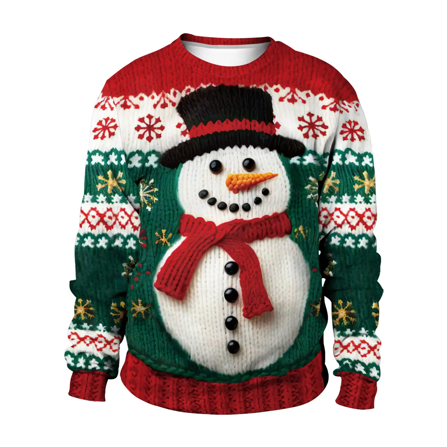 3D Christmas Tree Sweater Round Neck Red White