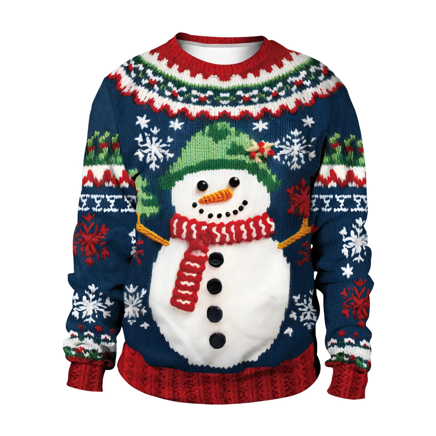 3D Christmas Tree Sweater Round Neck Red White