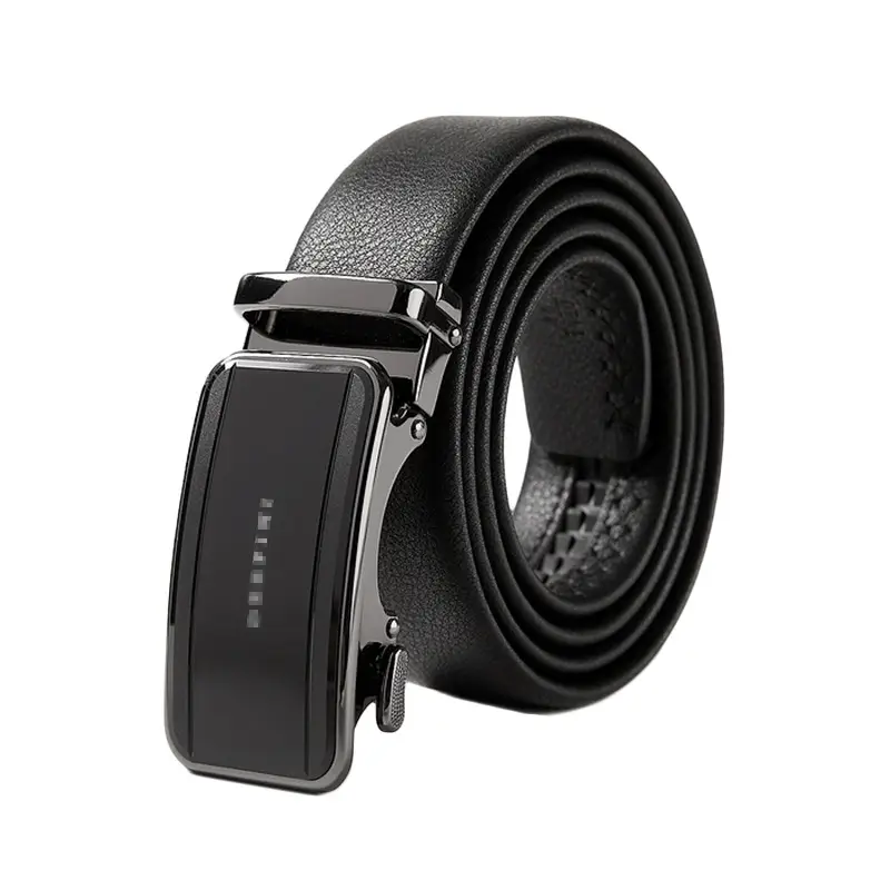 Men's Black Leather Belt with Silver Buckle & Smart Watch - Image 2