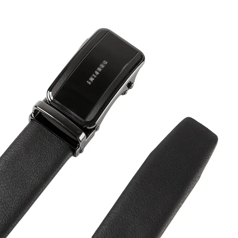 Men's Black Leather Belt with Silver Buckle & Smart Watch - Image 3