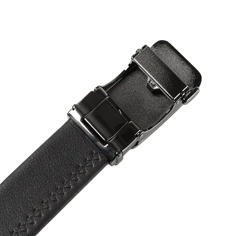 Men's Black Leather Belt with Silver Buckle & Smart Watch - Image 4