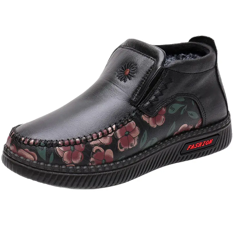 Winter old Beijing cloth shoes women's cotton-padded shoes middle-aged and elderly fleece-lined thick warm mom shoes soft bottom non-slip snow boots