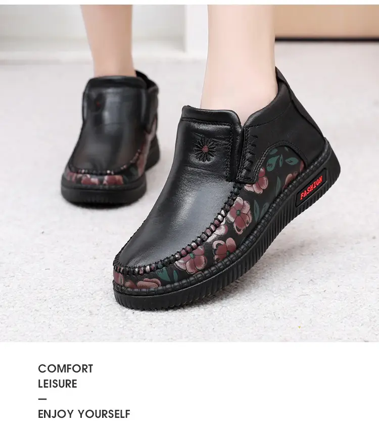 Winter old Beijing cloth shoes women's cotton-padded shoes middle-aged and elderly fleece-lined thick warm mom shoes soft bottom non-slip snow boots — feature 18