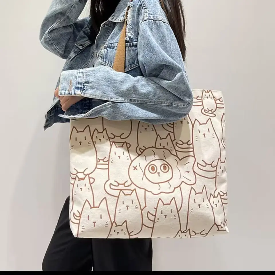 Black Printed Shoulder Bag Large Capacity Travel Tote - Image 3