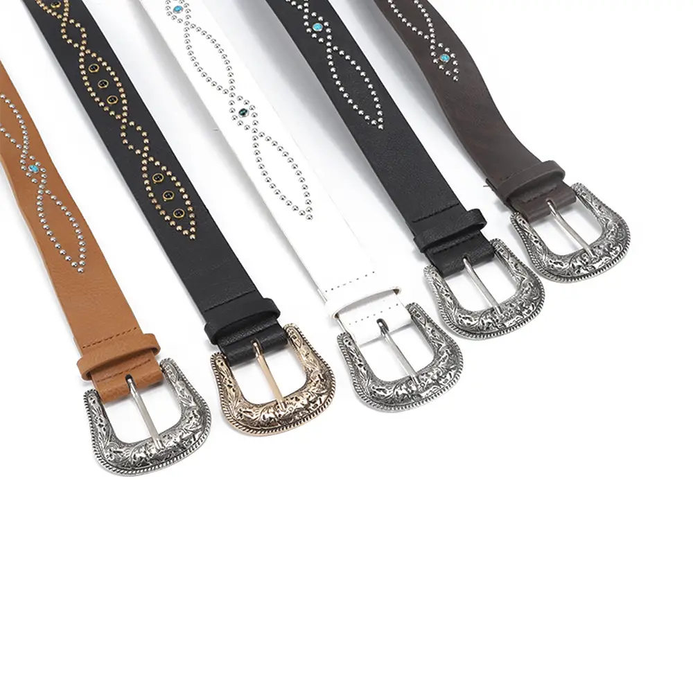 Trendy Punk Gem Belt for Women Black Brown Silver
