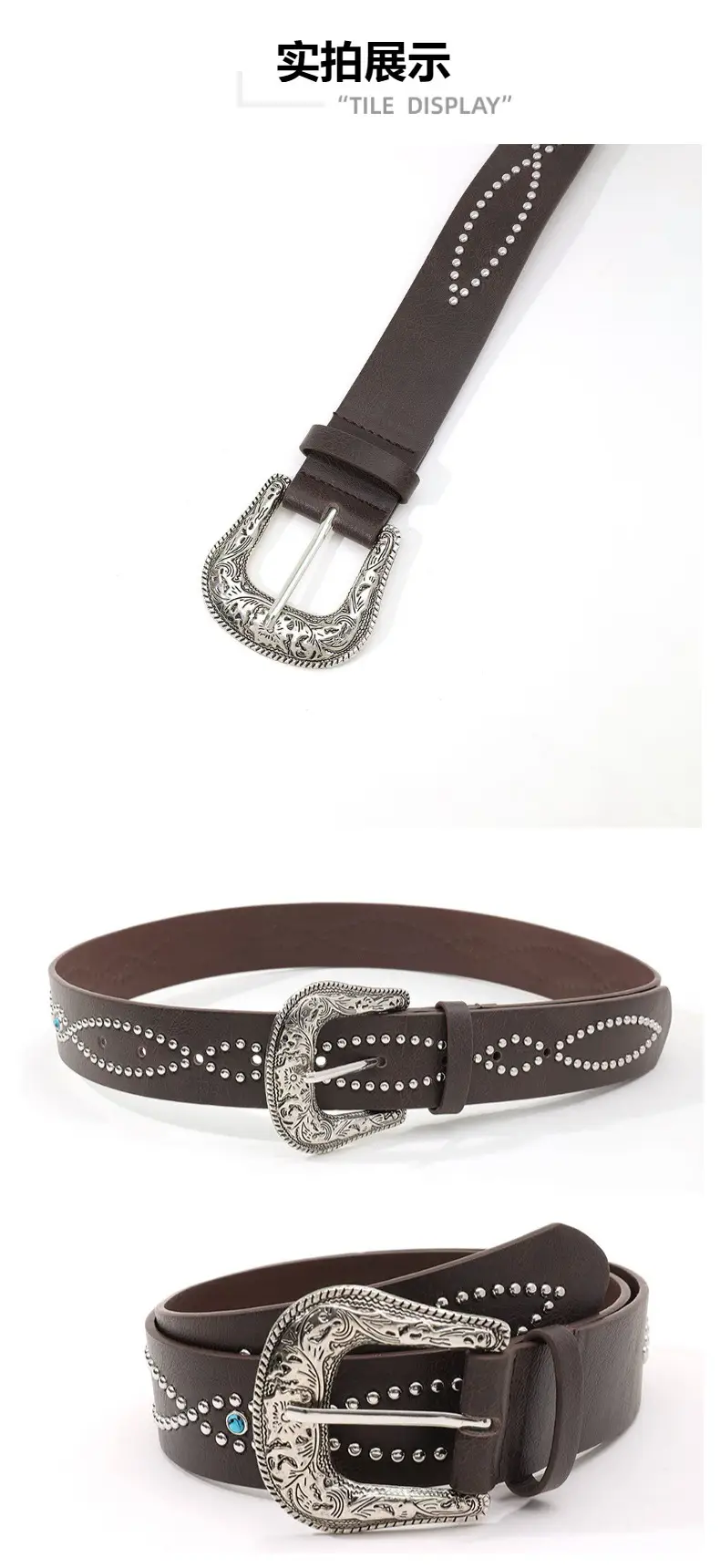 Trendy Punk Gem Belt for Women Black Brown Silver — feature 12