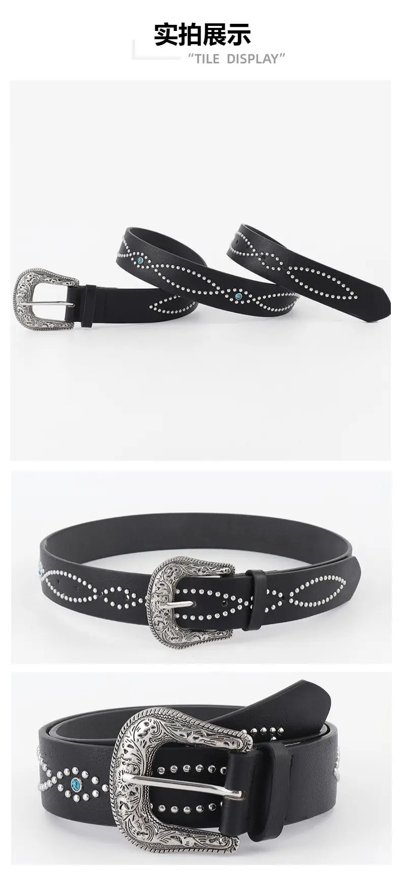 Trendy Punk Gem Belt for Women Black Brown Silver — feature 13
