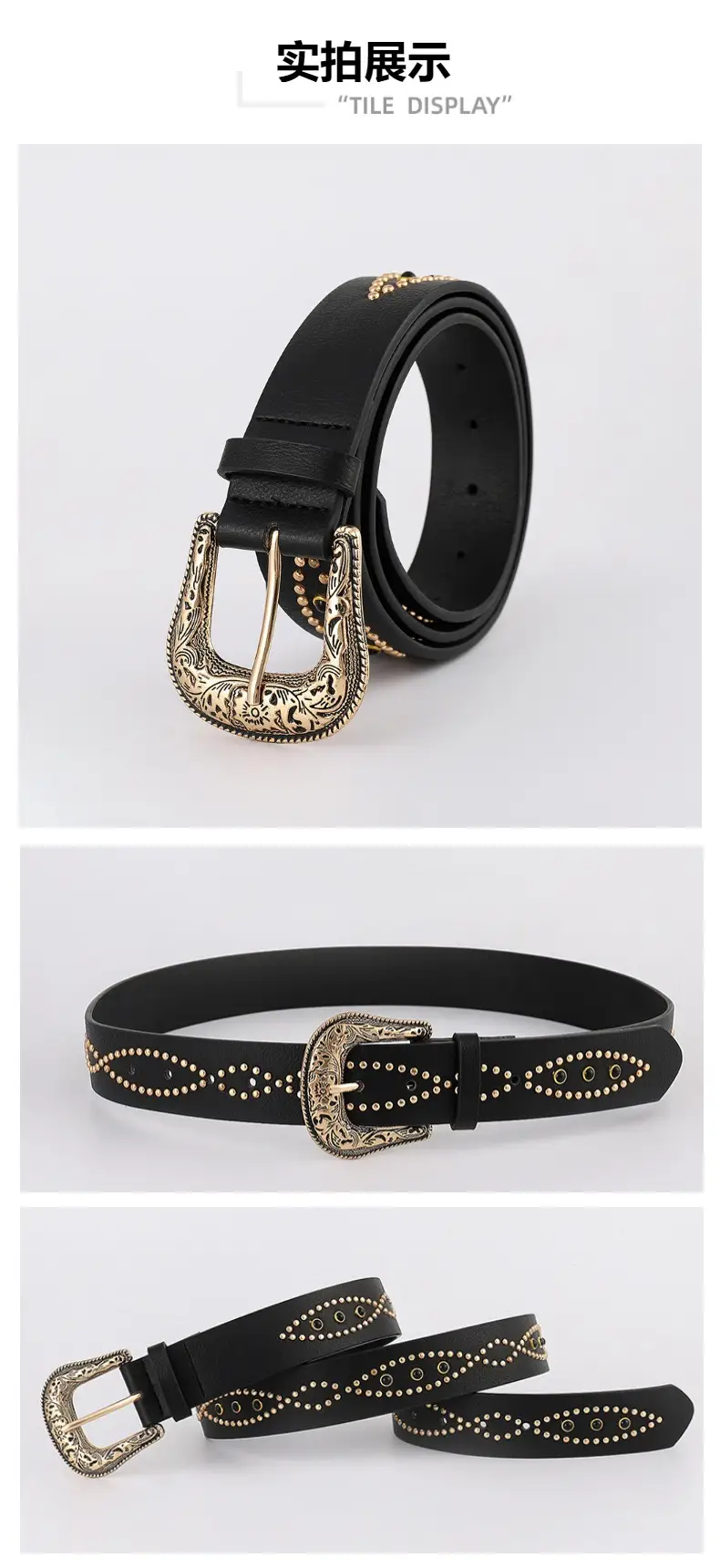 Trendy Punk Gem Belt for Women Black Brown Silver — feature 14