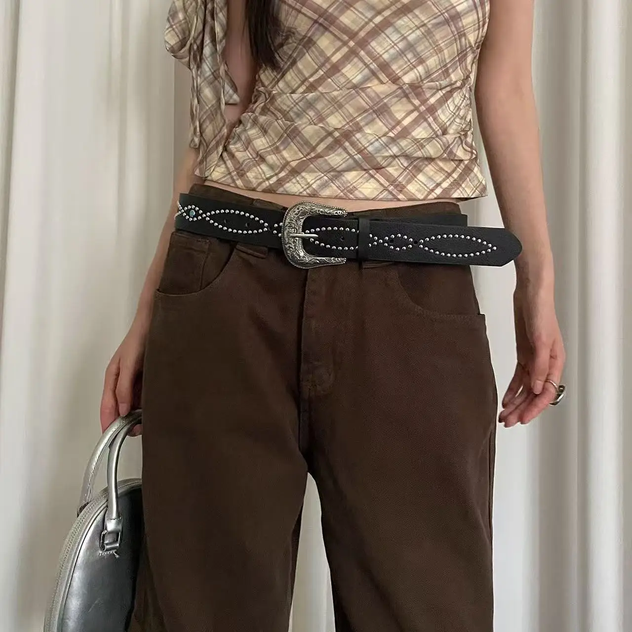 Trendy Punk Gem Belt for Women Black Brown Silver — feature 3