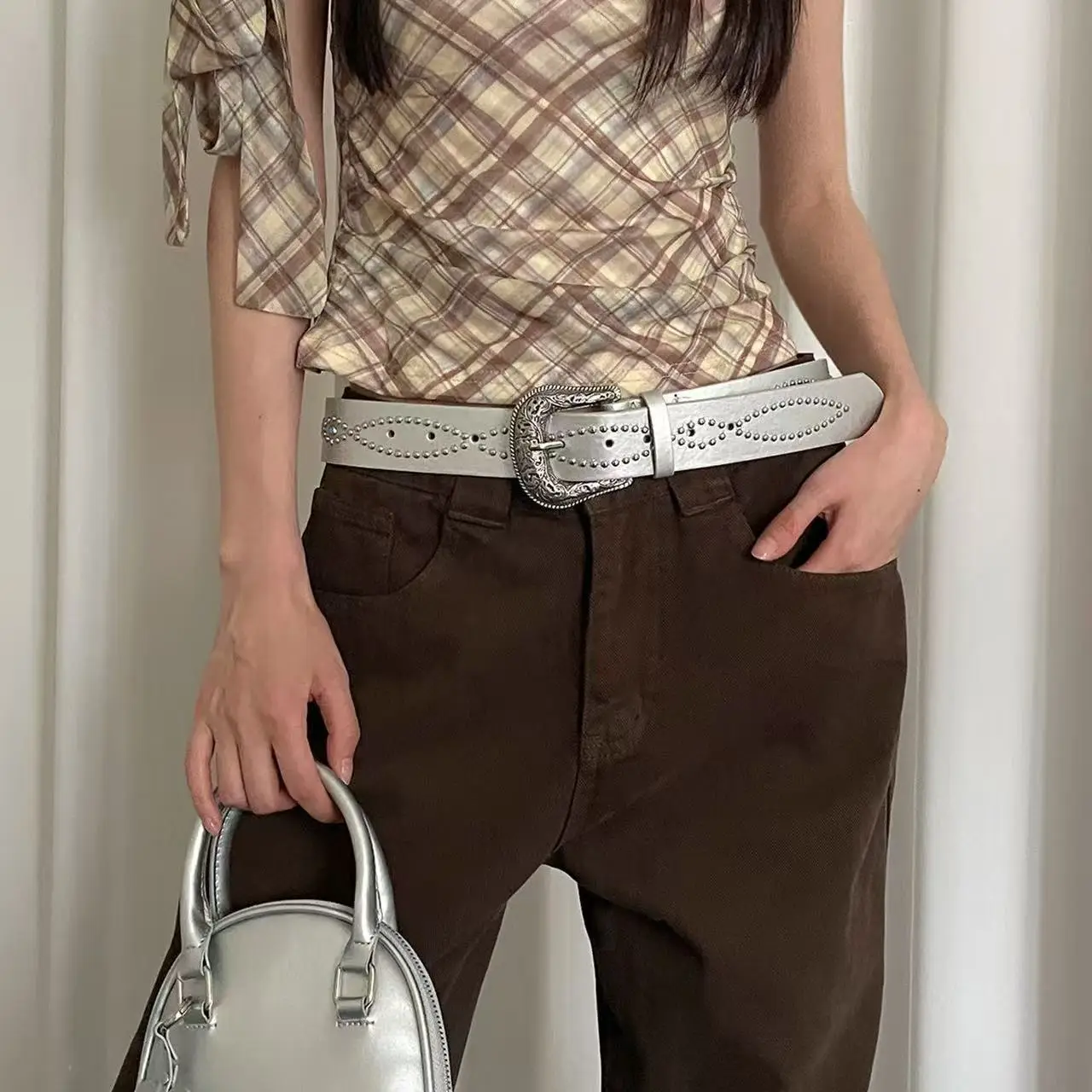 Trendy Punk Gem Belt for Women Black Brown Silver — feature 6