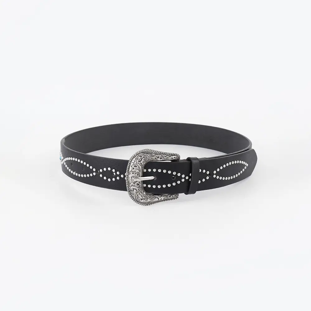 Trendy Punk Gem Belt for Women Black Brown Silver
