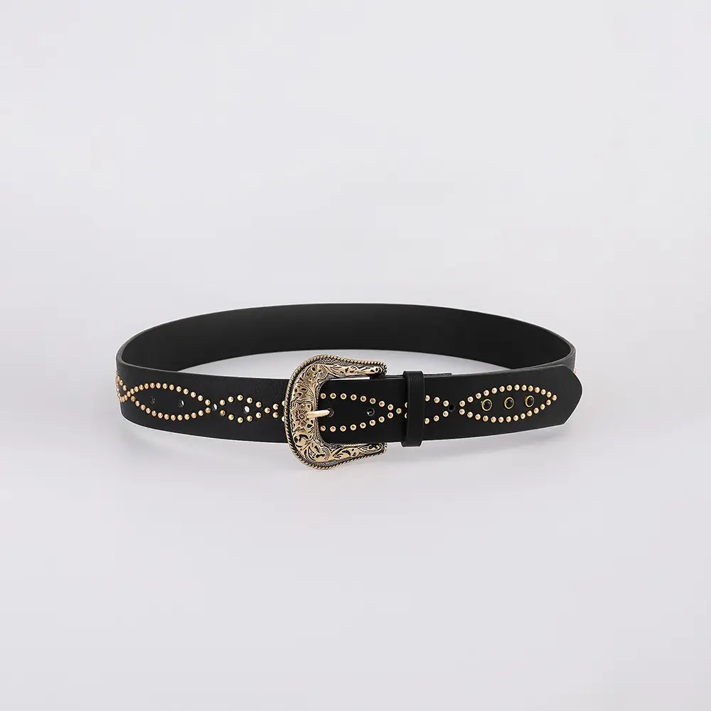 Trendy Punk Gem Belt for Women Black Brown Silver