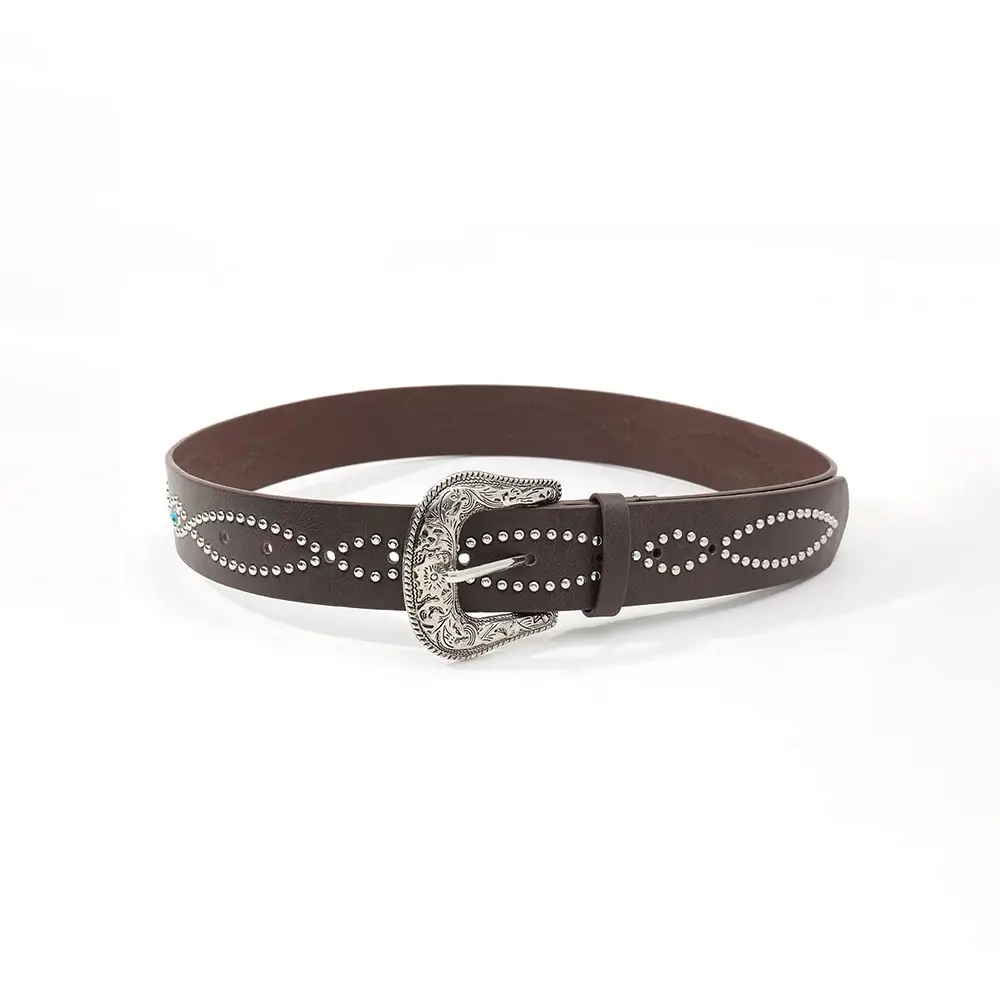 Trendy Punk Gem Belt for Women Black Brown Silver