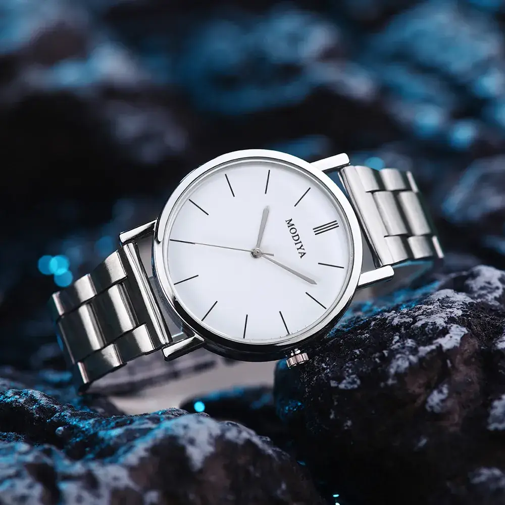 Men's Quartz Watch Set Silver Steel Band 5 Pcs - Image 4