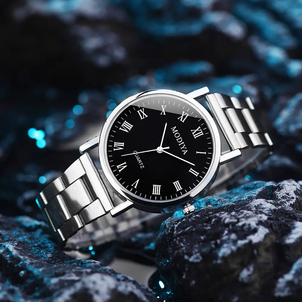 Men's Quartz Watch Set Silver Steel Band 5 Pcs — feature 10