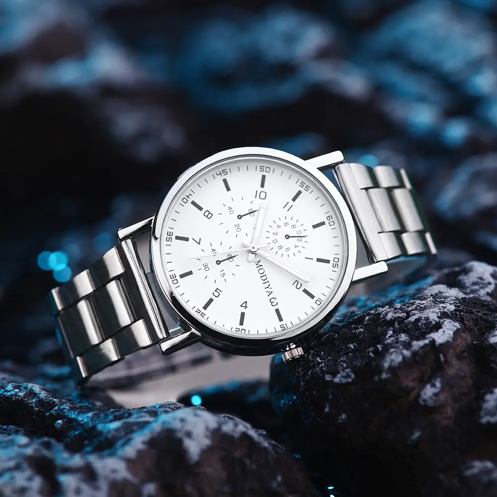 Men's Quartz Watch Set Silver Steel Band 5 Pcs — feature 11