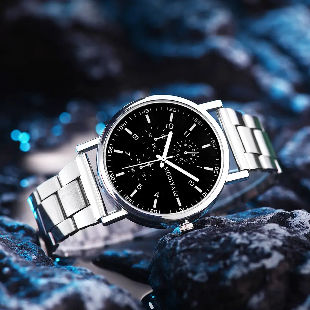 Men's Quartz Watch Set Silver Steel Band 5 Pcs — feature 12