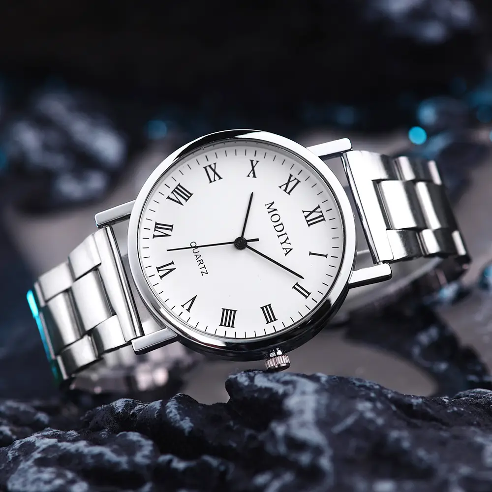 Men's Quartz Watch Set Silver Steel Band 5 Pcs — feature 13