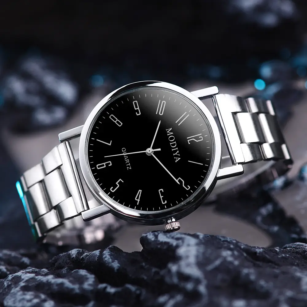 Men's Quartz Watch Set Silver Steel Band 5 Pcs — feature 14