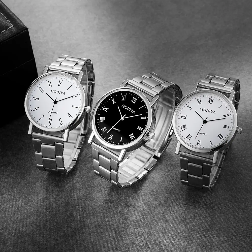 Men's Quartz Watch Set Silver Steel Band 5 Pcs — feature 7