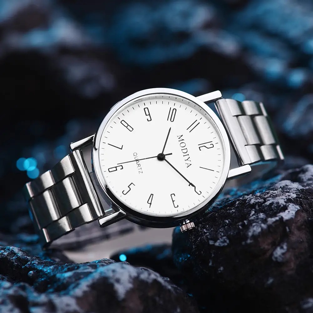 Men's Quartz Watch Set Silver Steel Band 5 Pcs — feature 9
