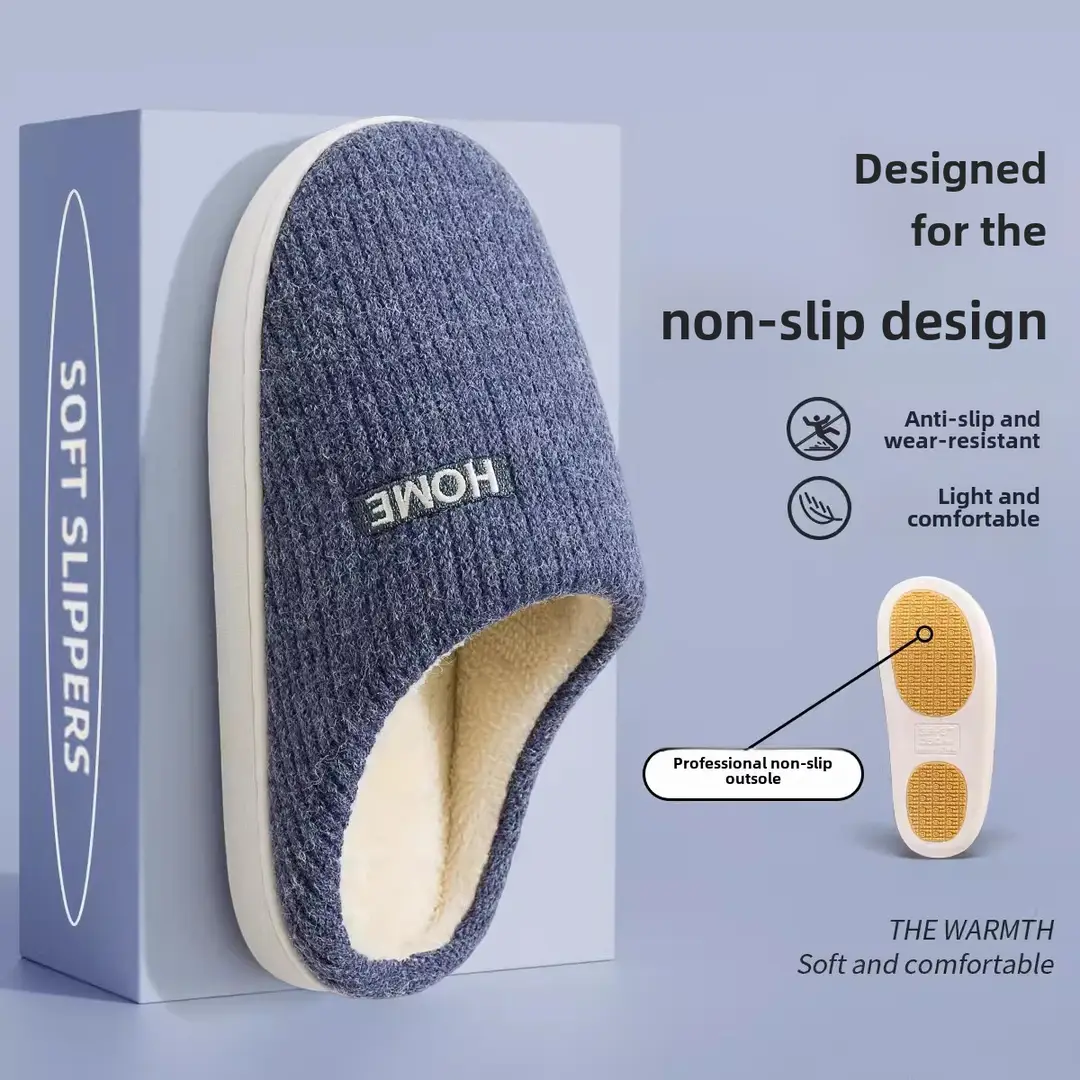 Non-Slip Cotton Slippers for Women, Autumn and Winter 2026 New Style Home Indoor Thick-Soled Warm Furry Slippers for Men in Winter