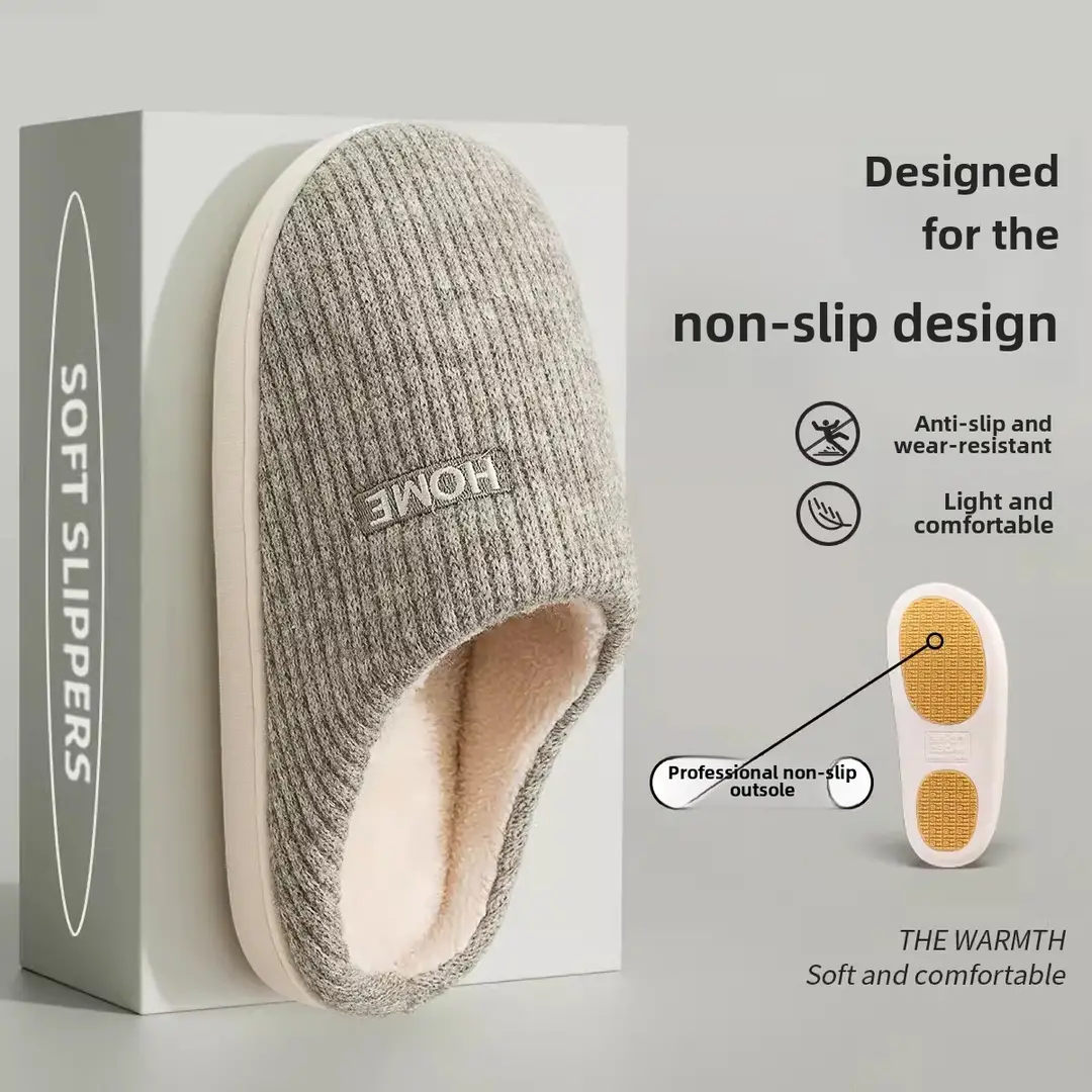 Non-Slip Cotton Slippers for Women, Autumn and Winter 2026 New Style Home Indoor Thick-Soled Warm Furry Slippers for Men in Winter