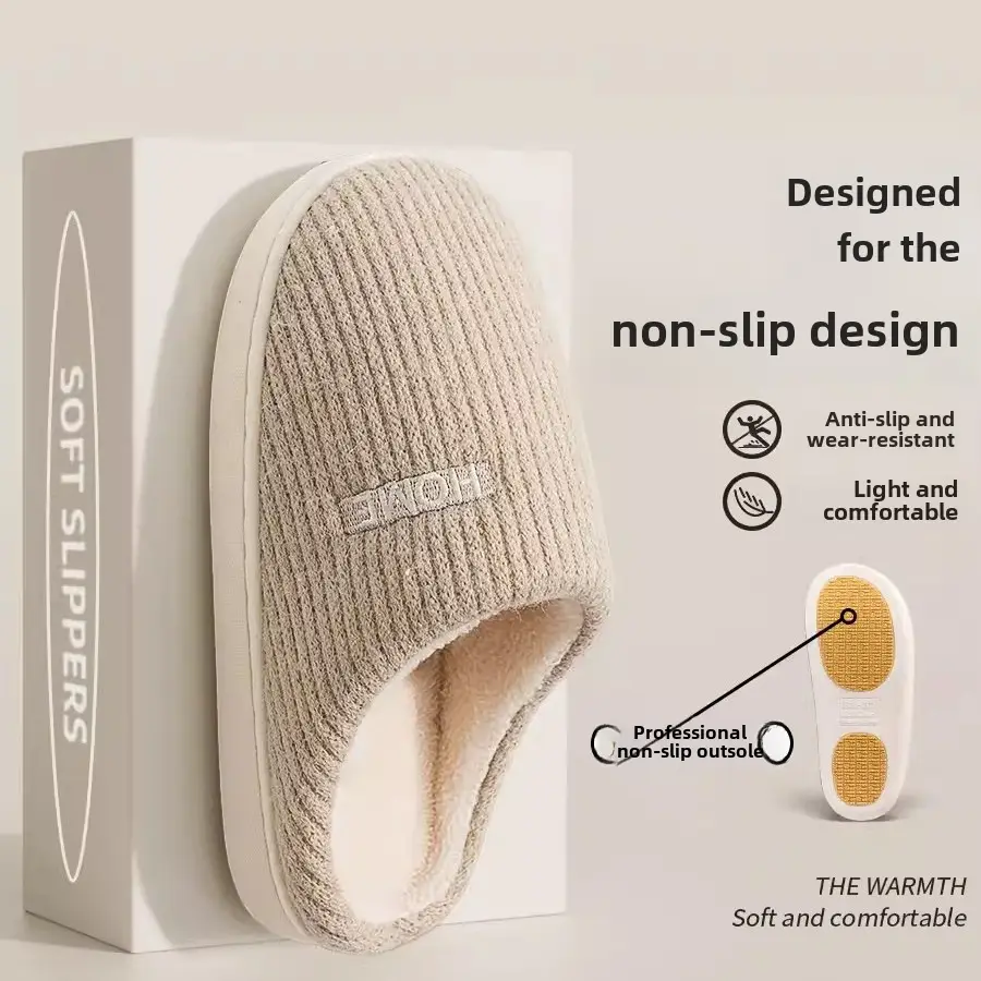 Non-Slip Cotton Slippers for Women, Autumn and Winter 2026 New Style Home Indoor Thick-Soled Warm Furry Slippers for Men in Winter
