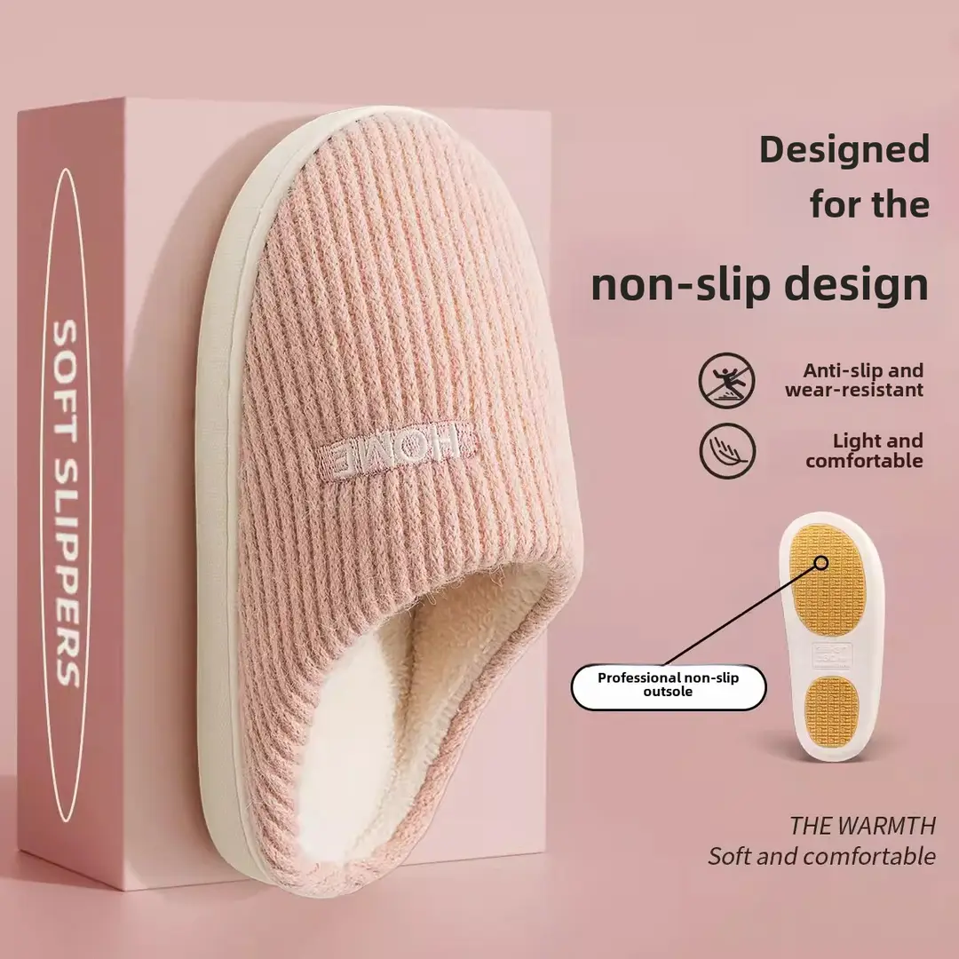 Non-Slip Cotton Slippers for Women, Autumn and Winter 2026 New Style Home Indoor Thick-Soled Warm Furry Slippers for Men in Winter