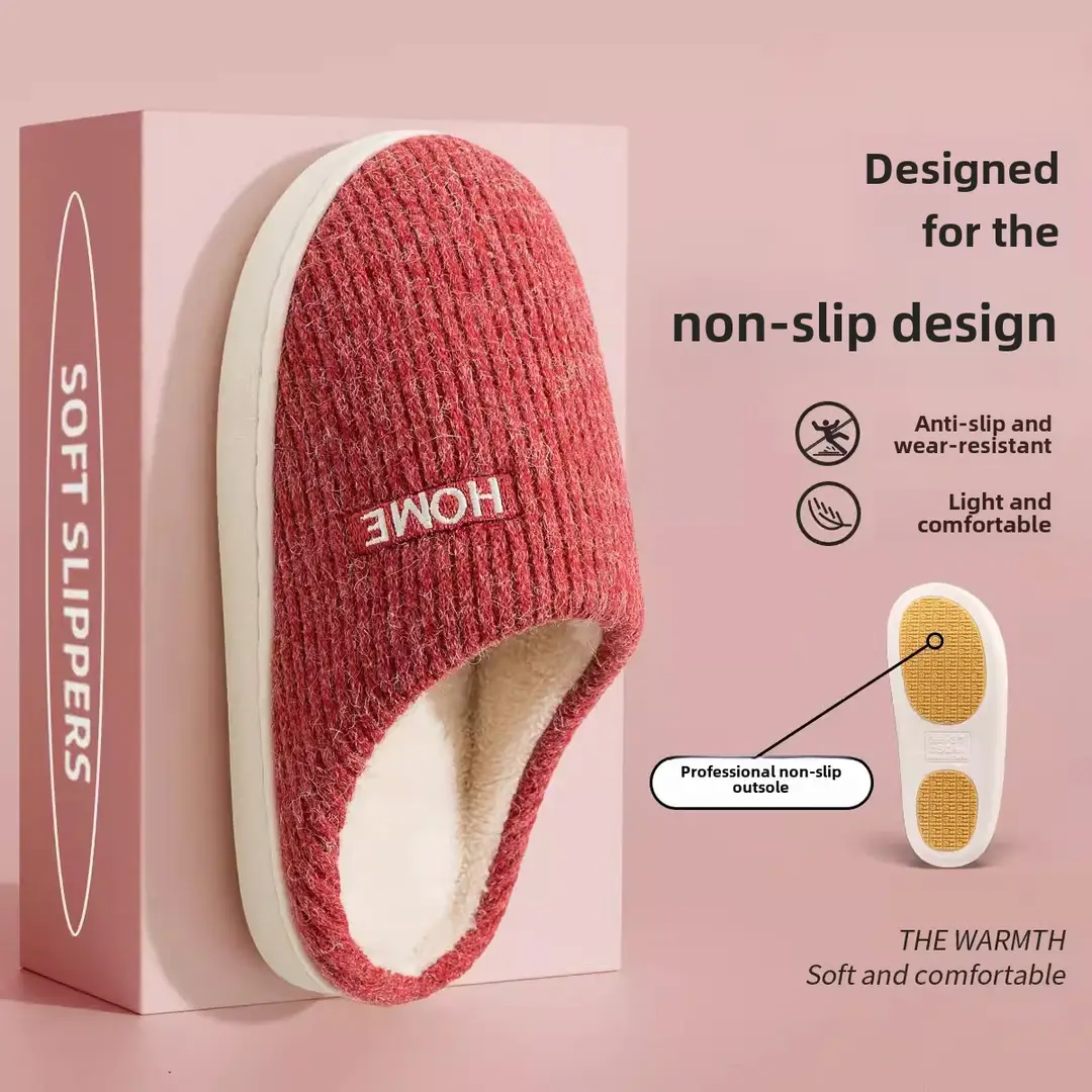 Non-Slip Cotton Slippers for Women, Autumn and Winter 2026 New Style Home Indoor Thick-Soled Warm Furry Slippers for Men in Winter