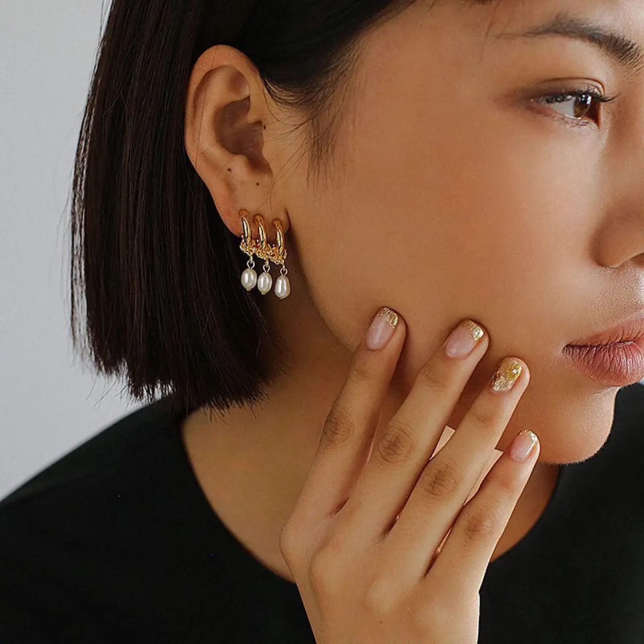 Gold Pearl Tricyclic Earrings for Women - Image 2