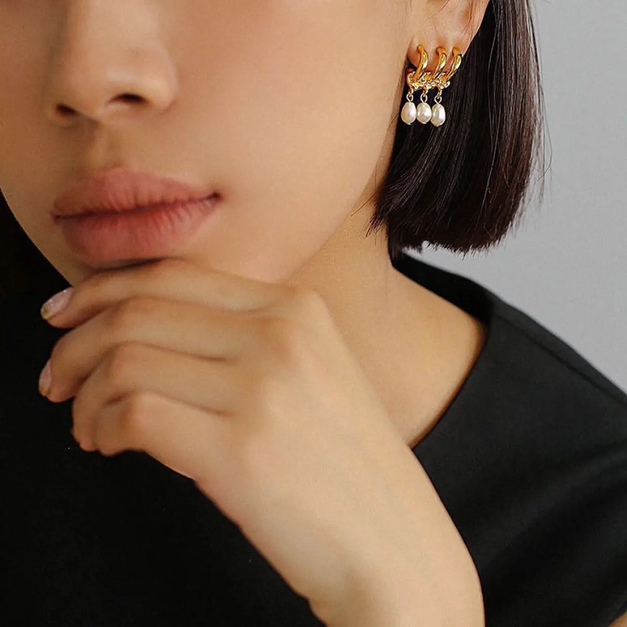 Gold Pearl Tricyclic Earrings for Women - Image 3