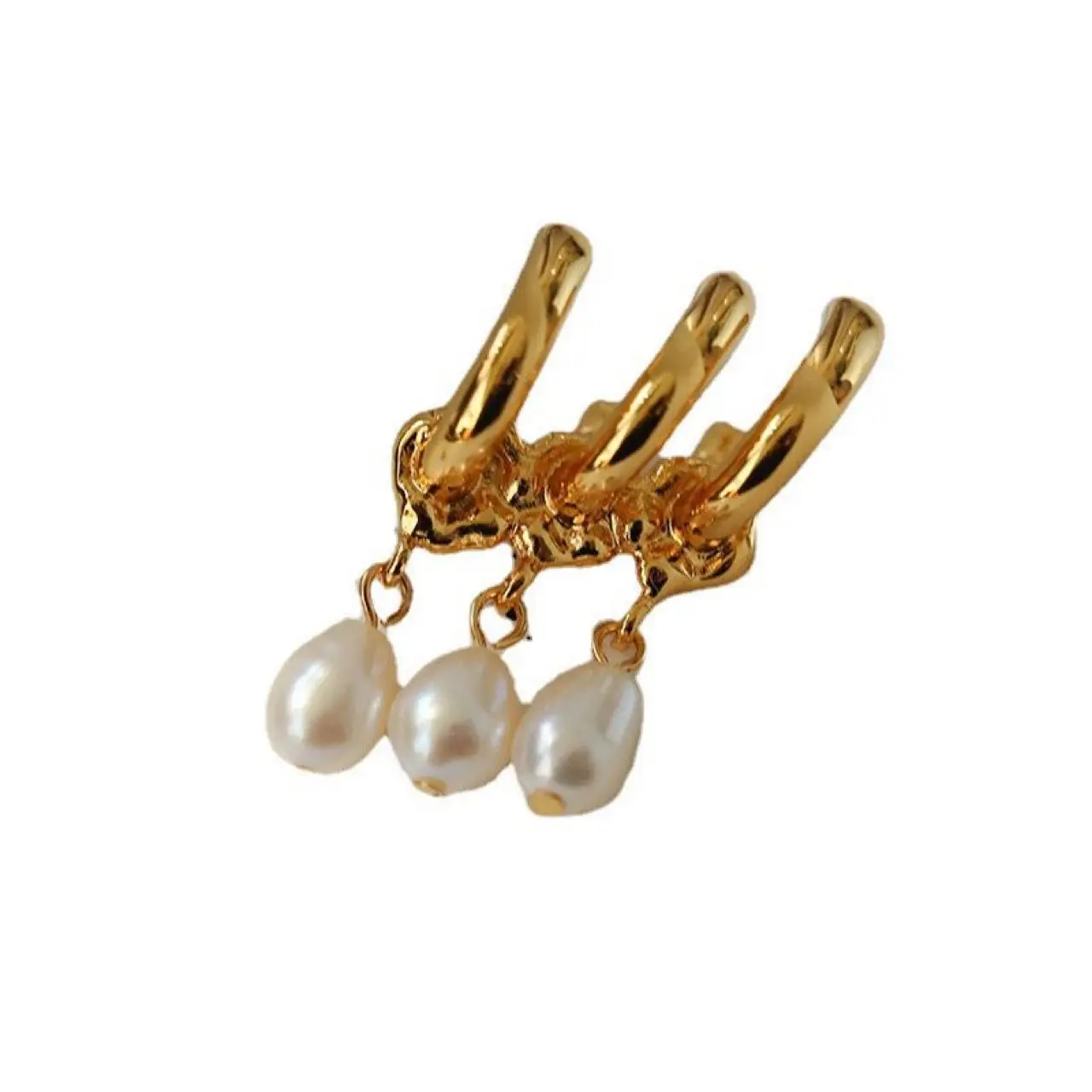 Gold Pearl Tricyclic Earrings for Women - Image 5