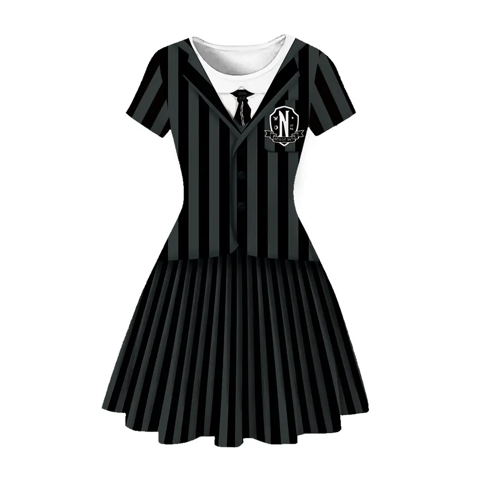 3D Printed Princess Dress Black White Skirted A-Line - Image 2