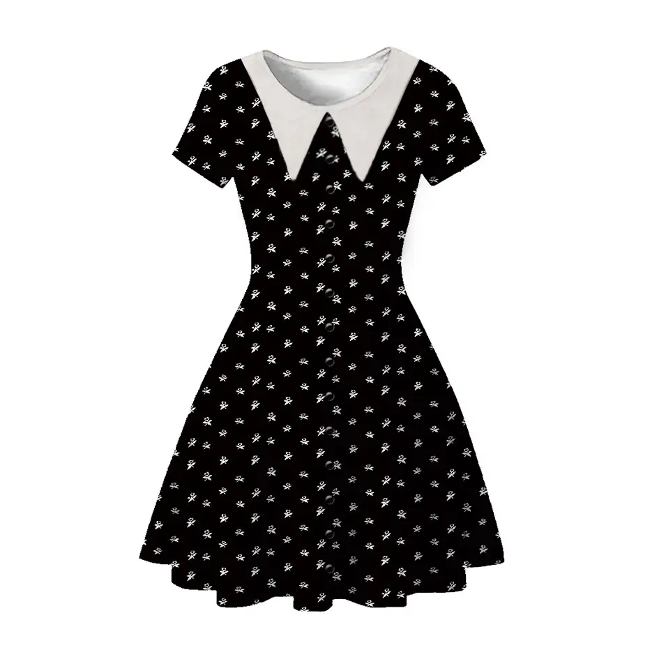 3D Printed Princess Dress Black White Skirted A-Line - Image 4