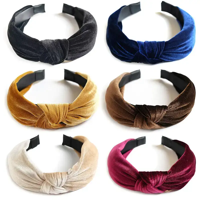 Green Knotted Velvet Headband for Women - Image 13
