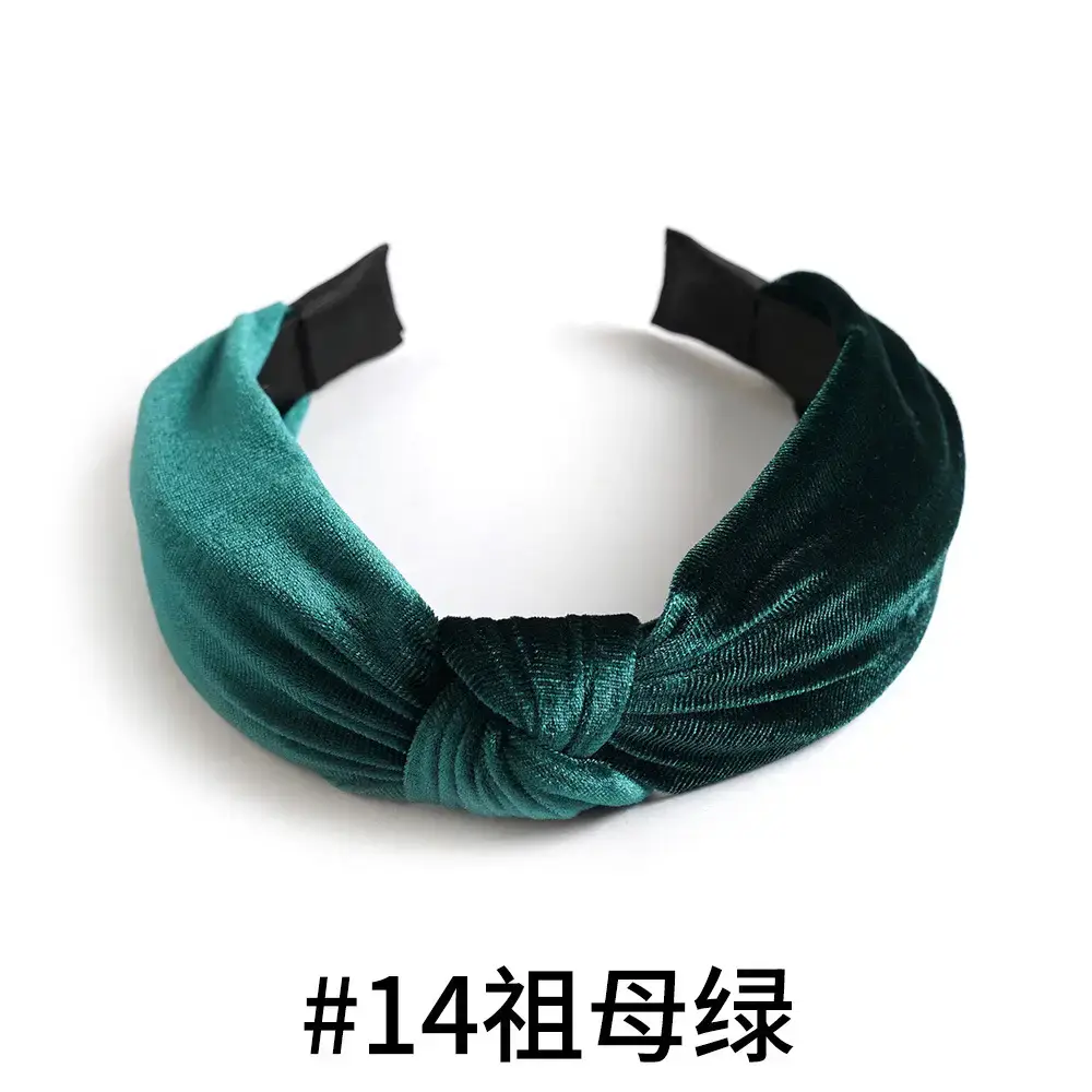 Green Knotted Velvet Headband for Women - Image 10