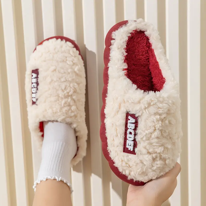 Cixi Cotton Slippers for Women Home Winter Indoor Home Non-slip Spring and Autumn Warm Wool Plush Couple Winter Men