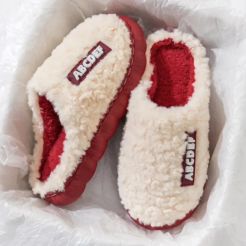 Cixi Cotton Slippers for Women Home Winter Indoor Home Non-slip Spring and Autumn Warm Wool Plush Couple Winter Men