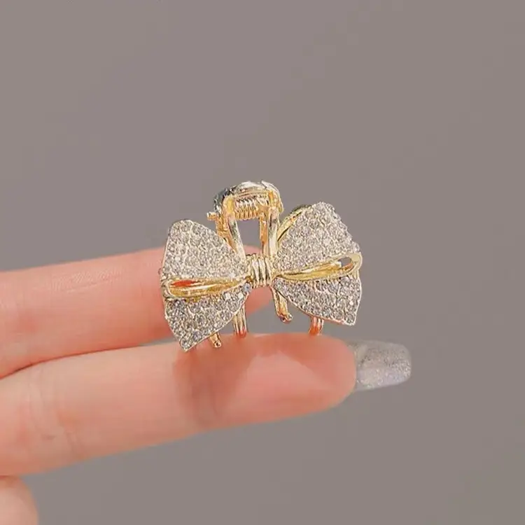 Black Rhinestone Shark Clip Bow Hairpin - Image 2