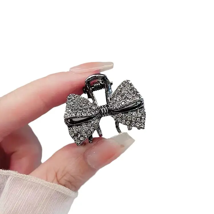 Black Rhinestone Shark Clip Bow Hairpin - Image 5