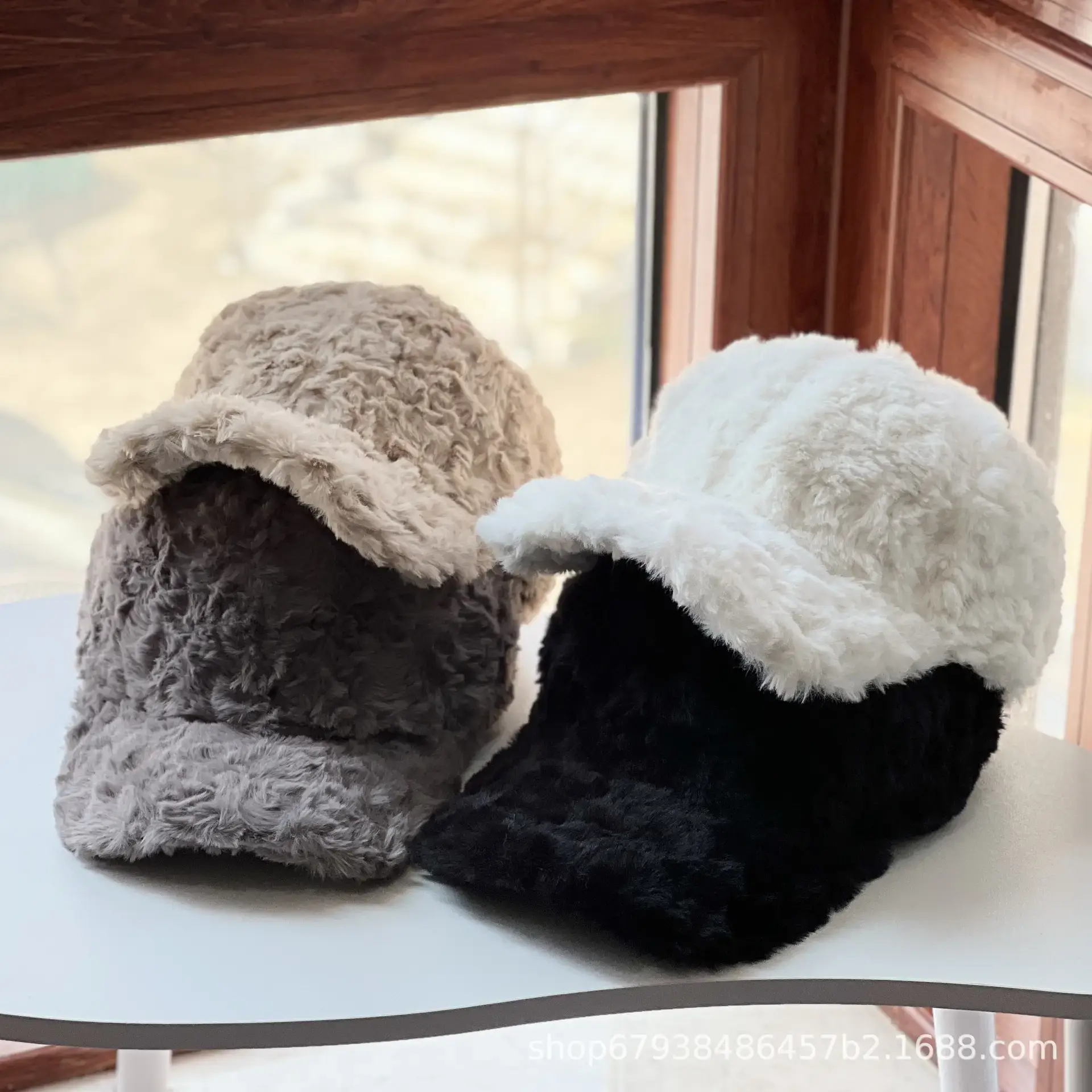 Women's White Faux Fur Beanie Cap Winter Warm - Image 6