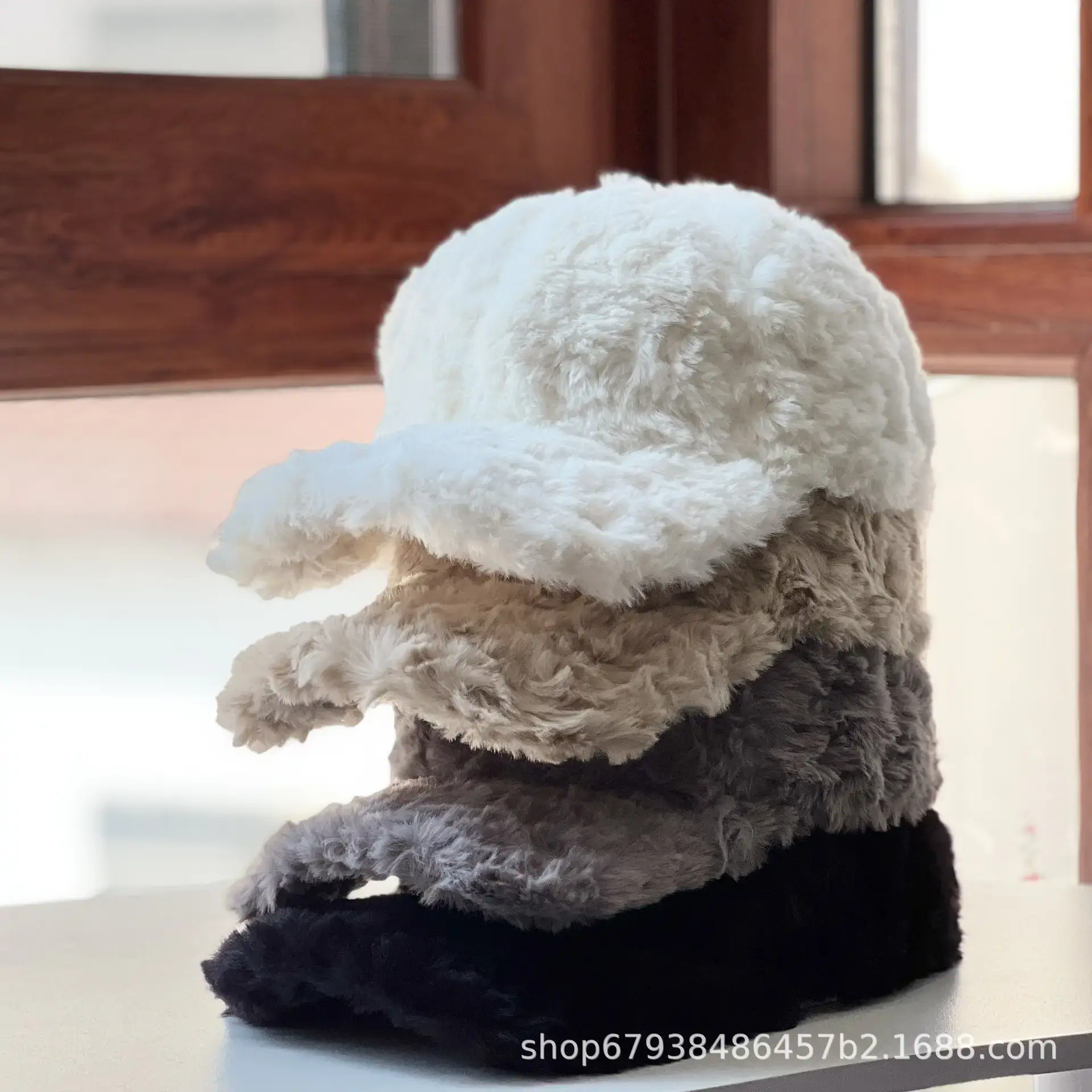 Women's White Faux Fur Beanie Cap Winter Warm - Image 7