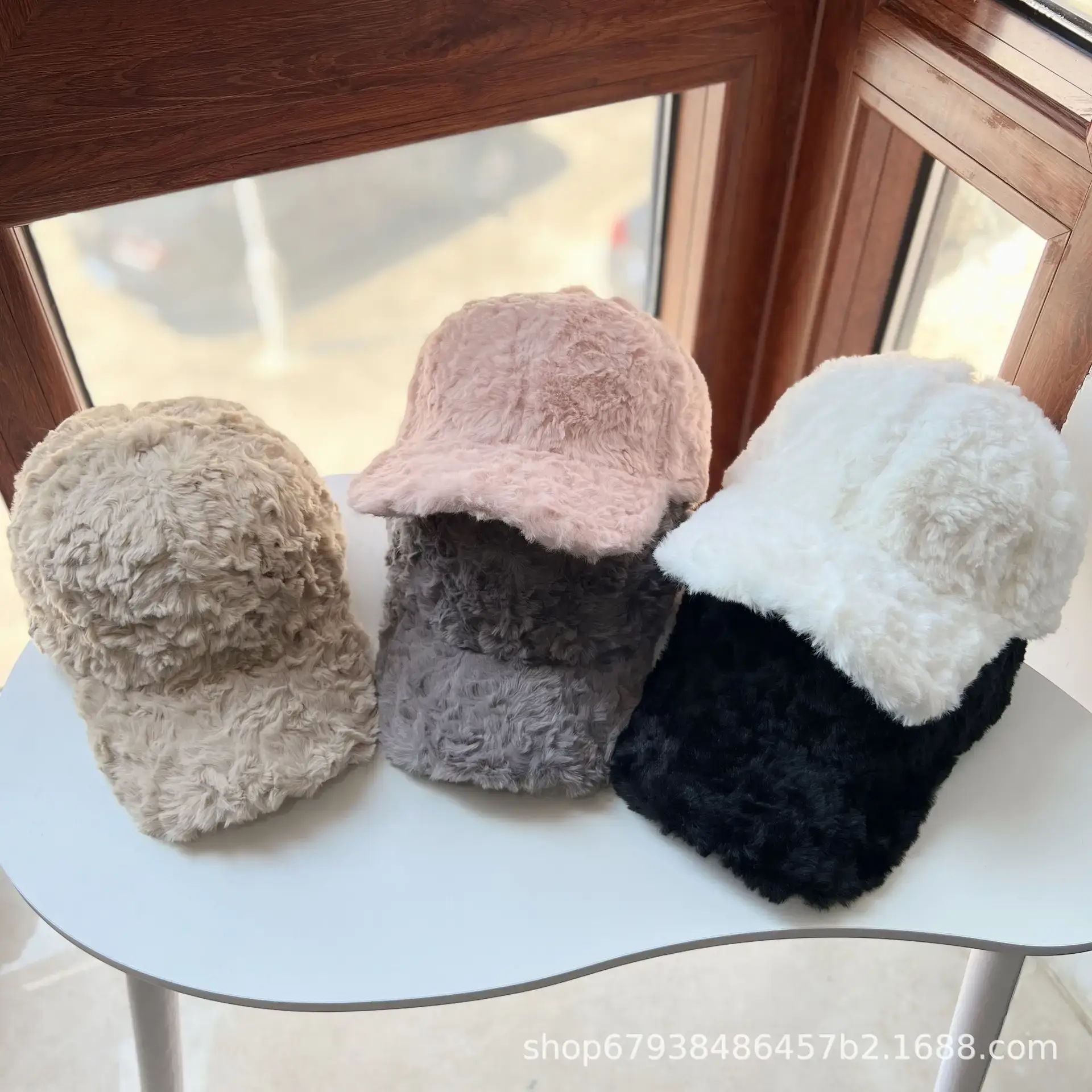 Women's White Faux Fur Beanie Cap Winter Warm — feature 10